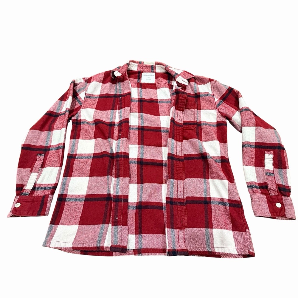 Hollister Men's Medium Red Plaid Flannel Button Front Long Sleeve Shirt Pocket